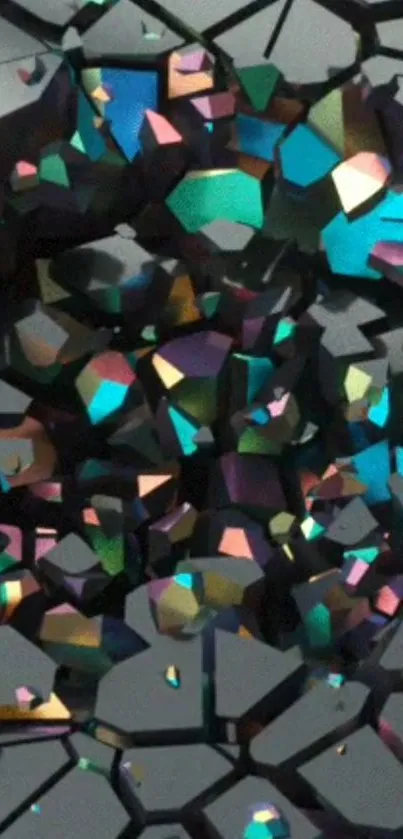 Abstract prismatic gemstone mobile wallpaper with dark background.