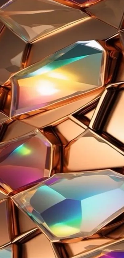 Prismatic gemstones on a copper abstract background.