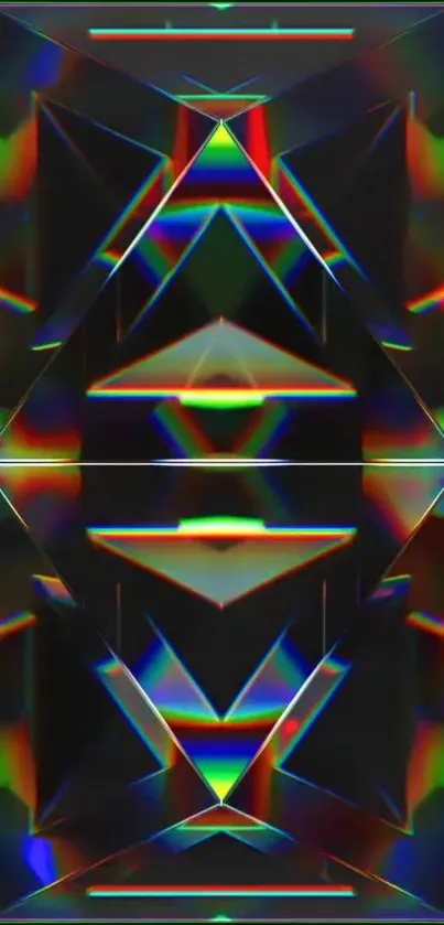 Colorful geometric prismatic mobile wallpaper with holographic effects.