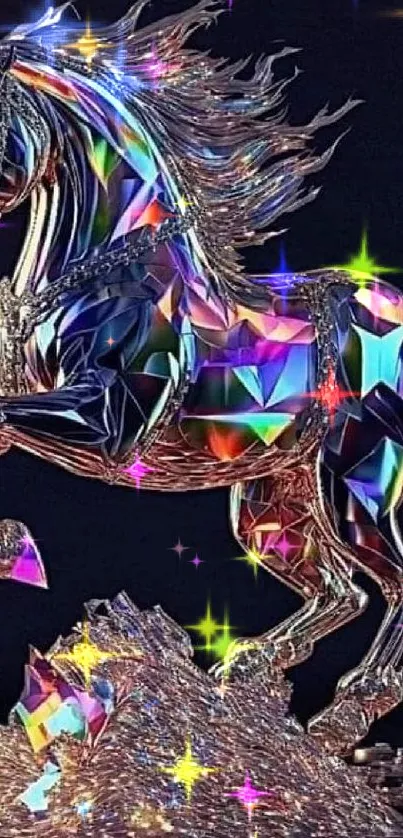 Prismatic horse with vibrant colors on a black background.