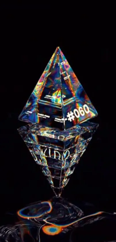 Futuristic prism design with colorful reflections on black background.