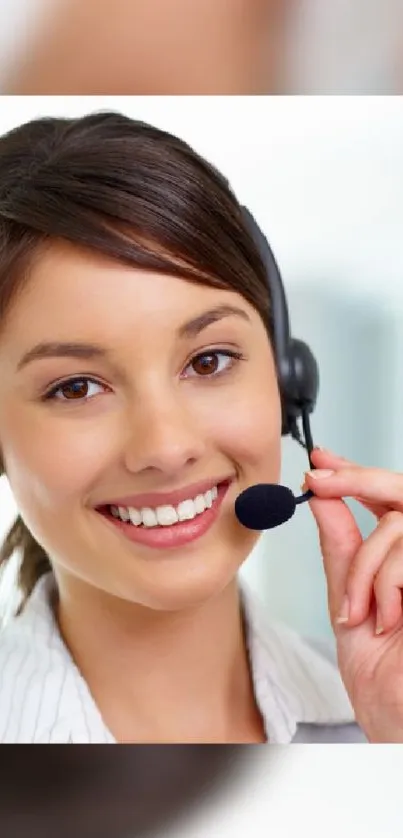 Mobile wallpaper of a smiling service representative with a headset.