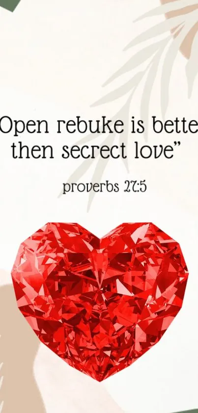 Red heart with Proverbs 27:5 quote about love on a mobile wallpaper.