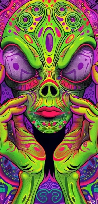 Psychedelic alien art with vibrant neon colors.