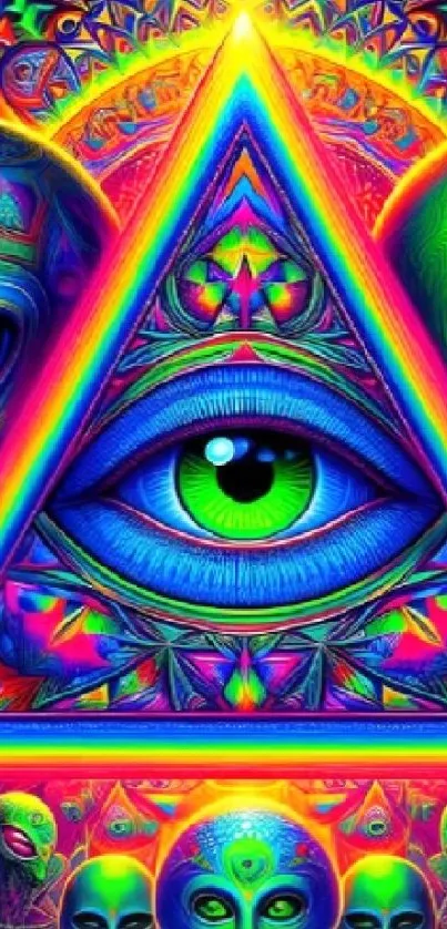 Psychedelic alien eye design with vibrant colors.