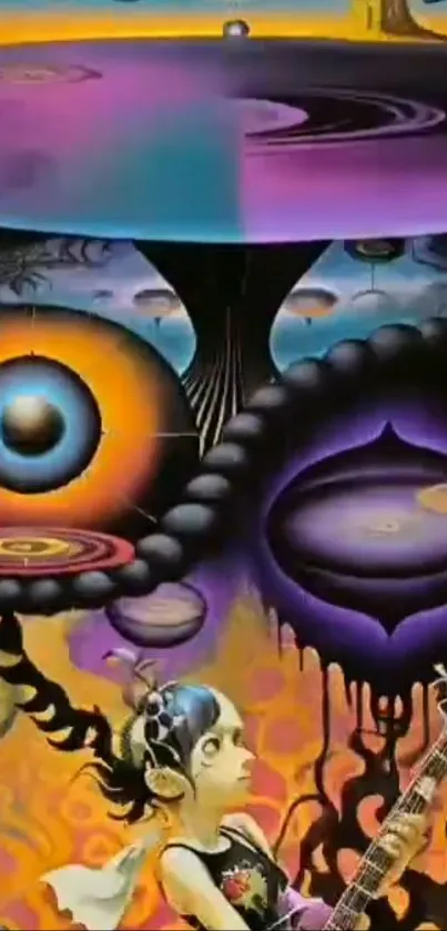 Psychedelic fantasy art with surreal elements and vibrant colors.