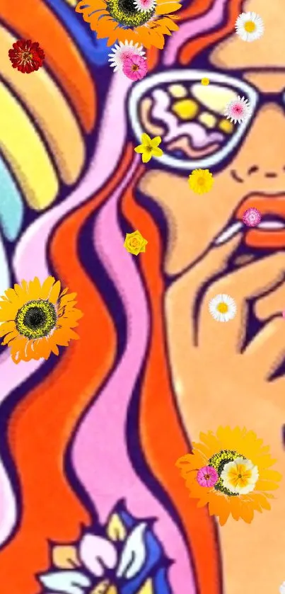 Psychedelic design with vibrant florals in orange hues for mobile wallpaper.