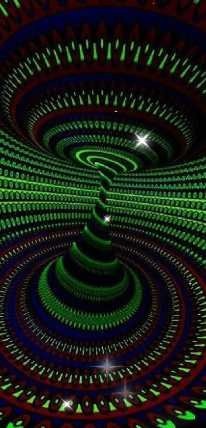 Psychedelic green tunnel and abstract design wallpaper.