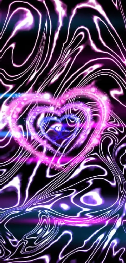 Abstract wallpaper with glowing heart and psychedelic patterns.