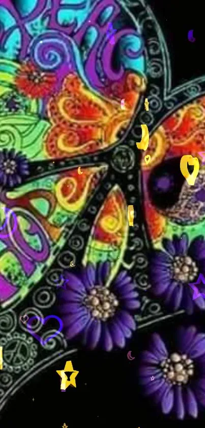 Psychedelic heart art with floral patterns and peace and hope messages.