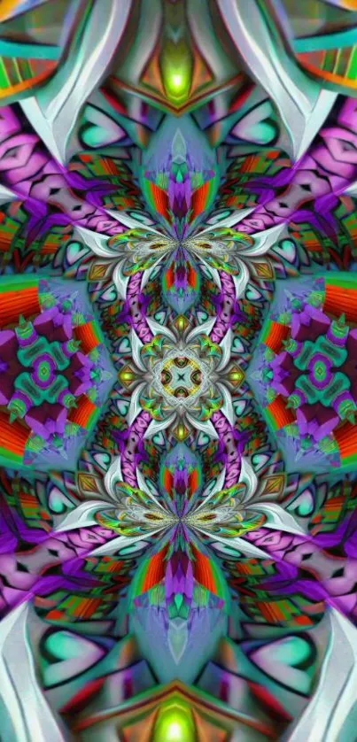 Vibrant kaleidoscope psychedelic art wallpaper with colorful patterns.