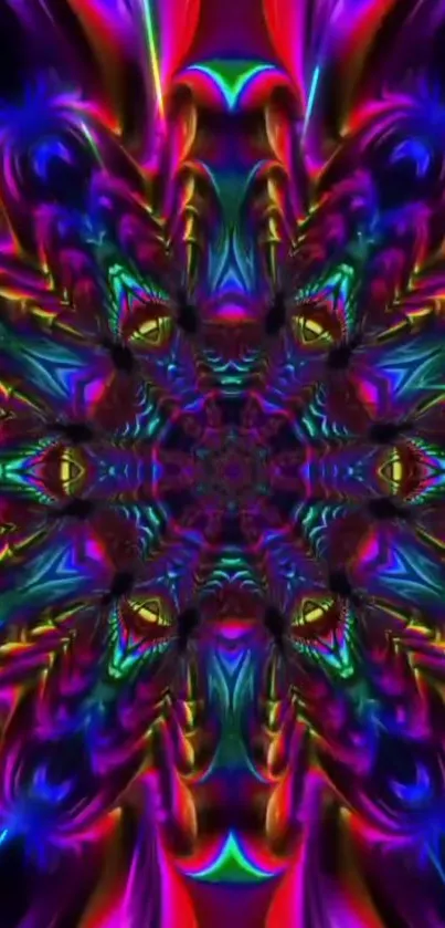 Multicolored psychedelic kaleidoscope wallpaper, perfect for vibrant and artistic mobile backgrounds.