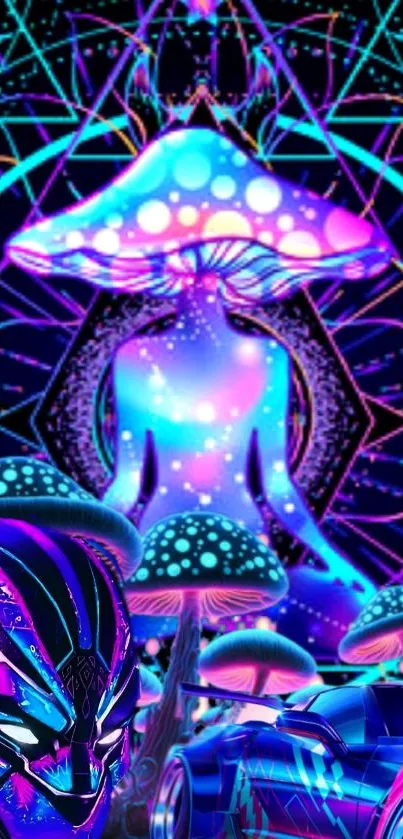 Psychedelic meditation art with neon hues and cosmic patterns.