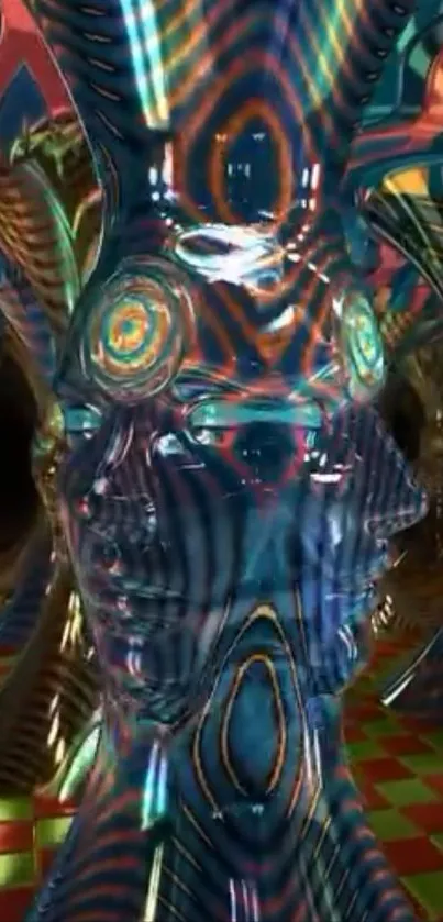 Psychedelic mirror illusion artwork with surreal patterns.