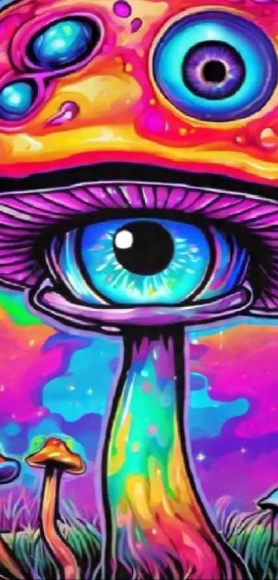 Psychedelic mushroom art with eye design.