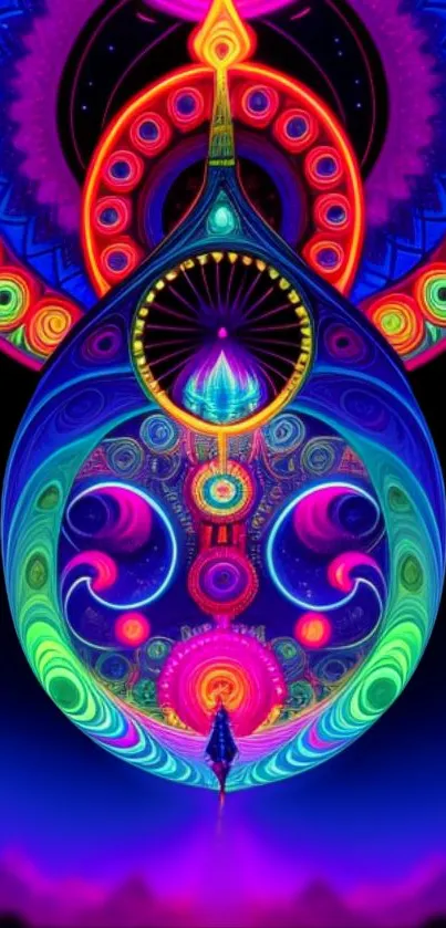 Colorful psychedelic neon art wallpaper with vibrant patterns.