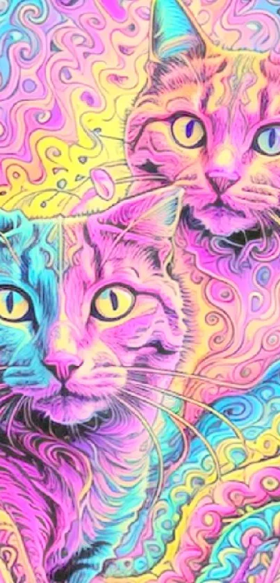 Psychedelic neon cat art with vibrant colors.