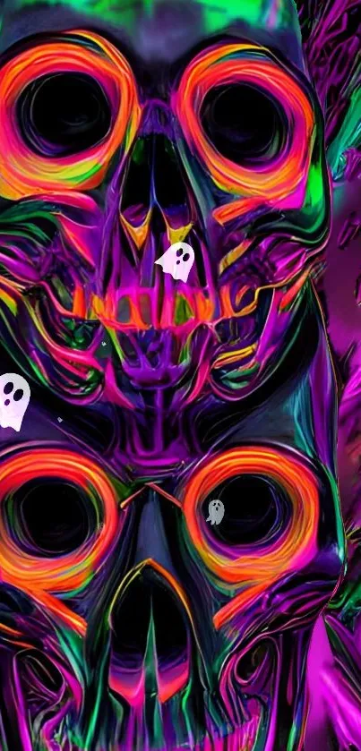 Psychedelic neon skull wallpaper with vibrant colors.