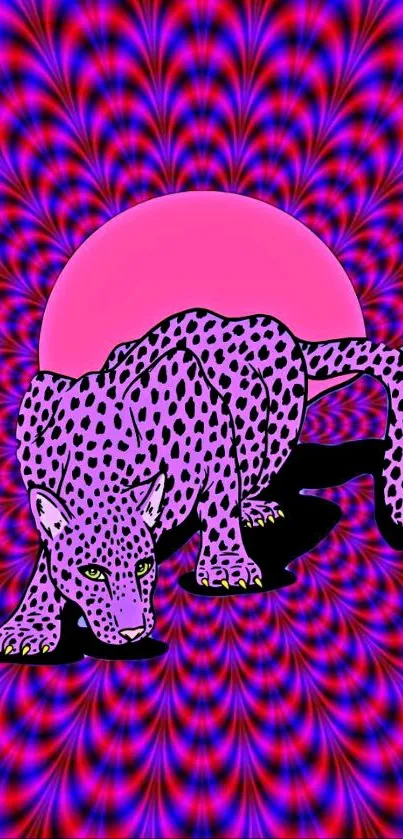 Psychedelic pink leopard with vibrant patterns and a bold design.