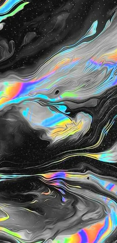 Psychedelic wallpaper with colorful swirls and dark background.