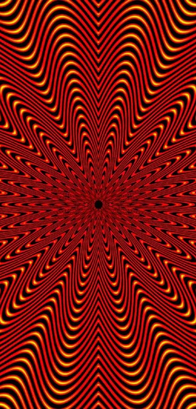 Psychedelic red and yellow wave pattern wallpaper.