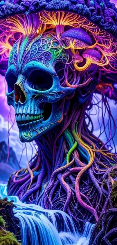 Colorful psychedelic skull with neon elements