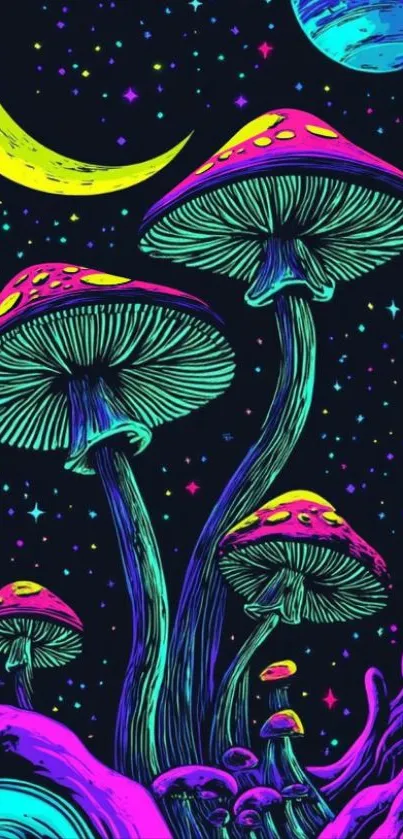 Psychedelic mushrooms with cosmic background.