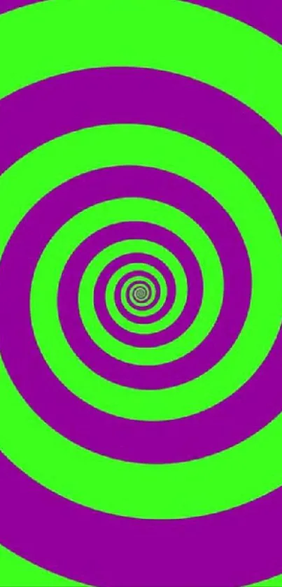 Psychedelic green and purple spiral wallpaper for mobile devices.