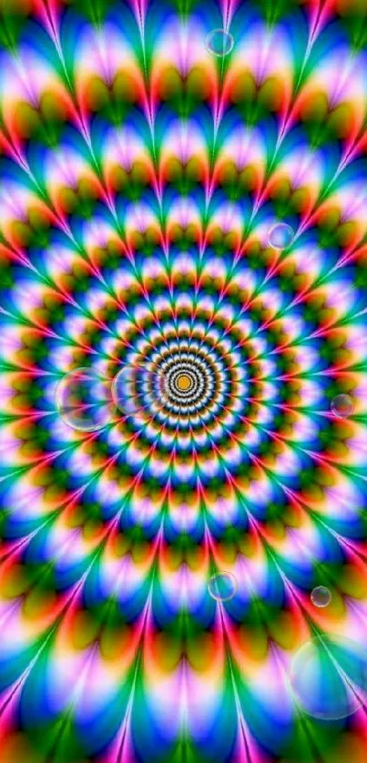 Colorful psychedelic spiral wallpaper with optical illusion.