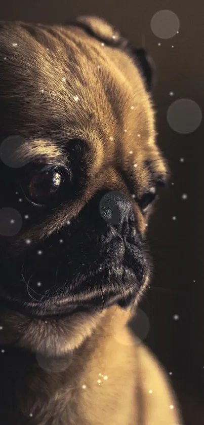 Adorable pug in soft lighting, perfect for mobile wallpaper.