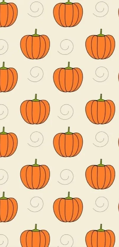 Festive mobile wallpaper with orange pumpkins and neutral background.