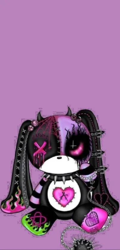 Purple Gothic bear with punk elements wallpaper.