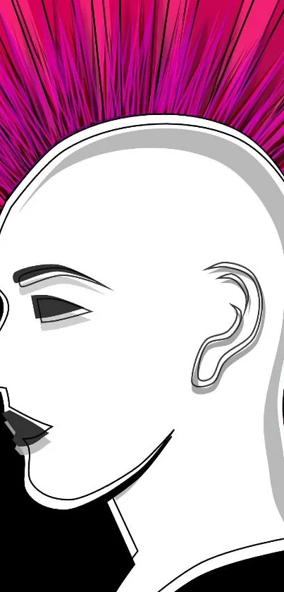 Vibrant punk-themed wallpaper with bold magenta hair illustration.