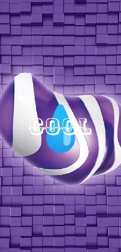 Purple 3D wallpaper with cube pattern and dynamic swirl design.