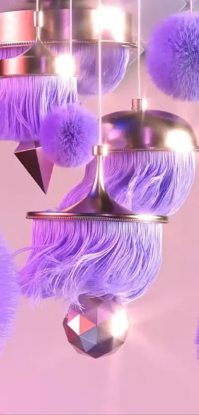 Purple abstract art with geometric shapes and shiny textures.