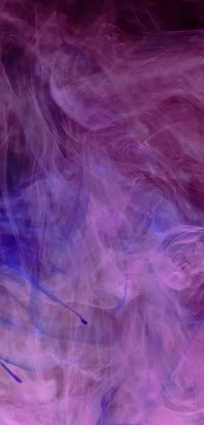 Purple and blue abstract smoke wallpaper design with intricate swirls.