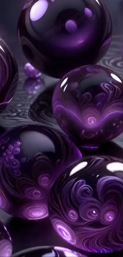 Purple abstract spheres with swirling patterns.