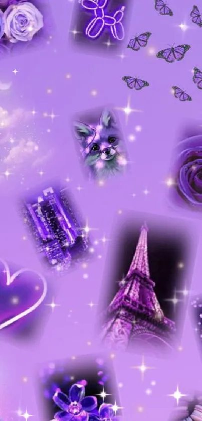 Vibrant purple aesthetic wallpaper with whimsical elements.