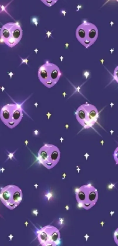 Purple alien-themed wallpaper with sparkling stars.