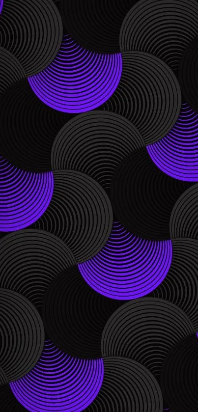 Mobile wallpaper with black and purple abstract concentric circles pattern.