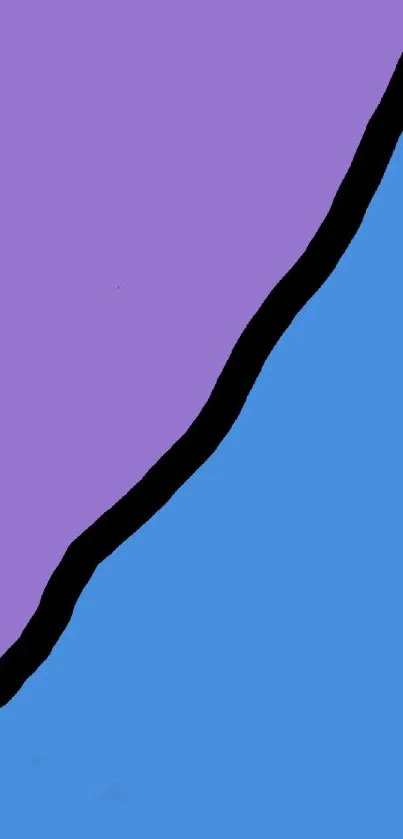 Abstract mobile wallpaper with a purple and blue color scheme divided by a black line.