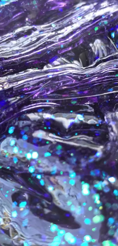 Violet and blue glitter waves wallpaper with sparkling textures.