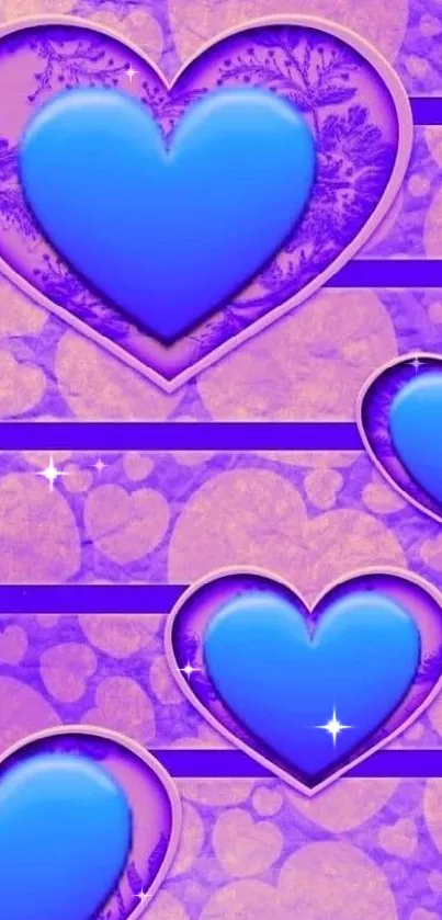 Purple and blue hearts abstract mobile wallpaper.