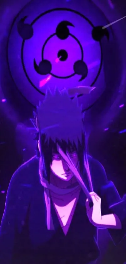 Anime character with a mystical purple aura and glowing elements.