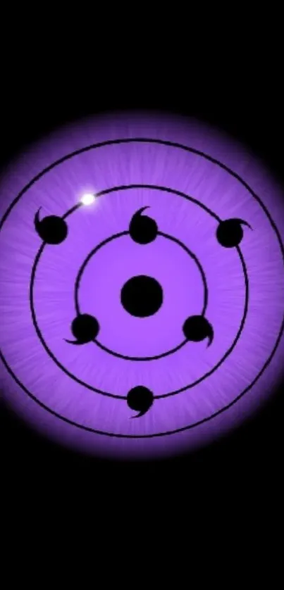 Purple anime symbol wallpaper with glowing, mystical design on black background.