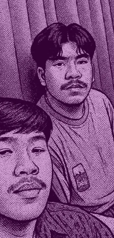 Purple sketch-style portrait wallpaper on mobile