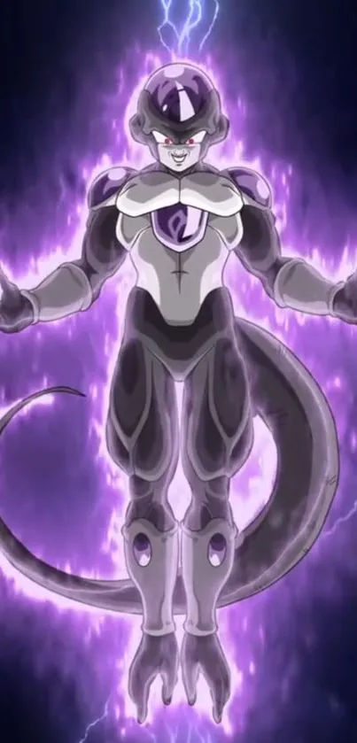 Anime character with a purple energy aura background.