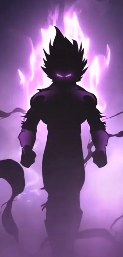 Silhouette of an anime figure with a glowing purple aura.