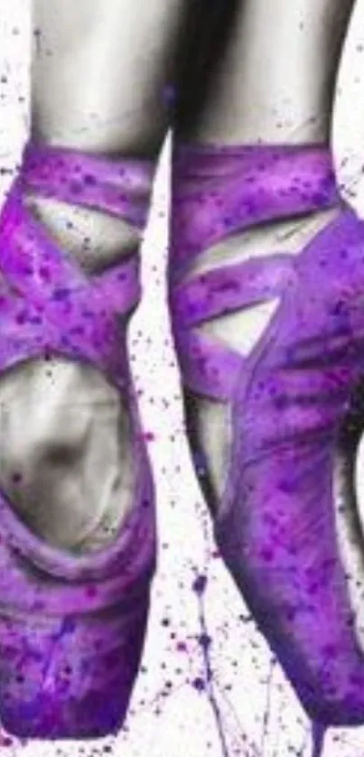 Purple ballet shoes with abstract art splash.