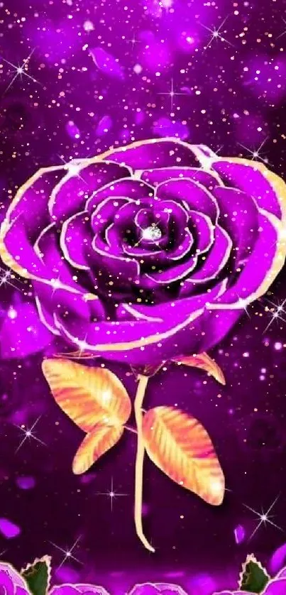 Purple rose with sparkles on mobile wallpaper.